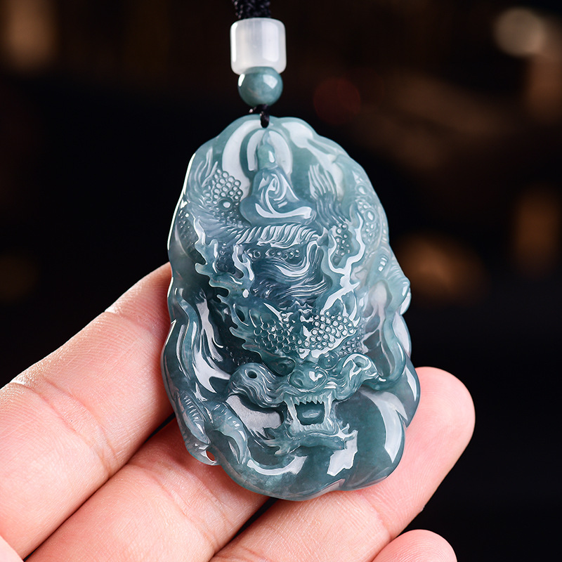 Vintage Fashion Design - Natural Burmese Jadeite Dragon Pendant Necklace