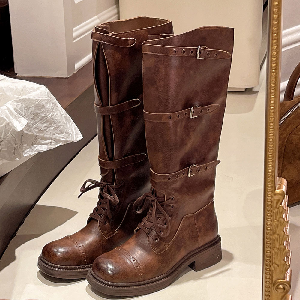 Vintage Fashion Design - Women's Knee High Boots Vintage Belt