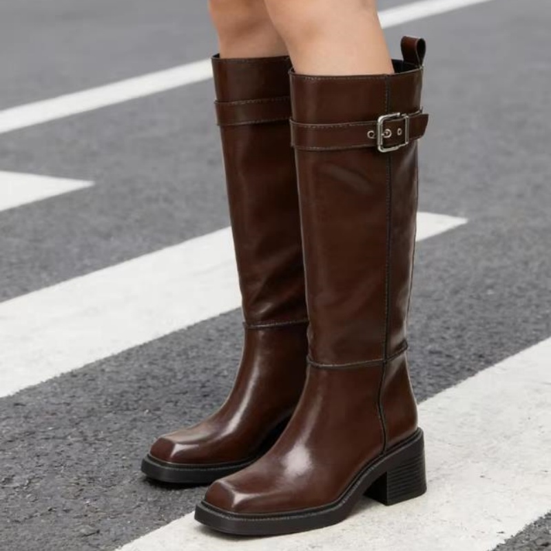 Vintage Fashion Design - British Style Brown Knee Boots Women