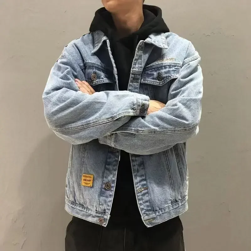 Denim Jackets Man Wide Shoulde - огляд і ціна Patchwork Jean Jacket
