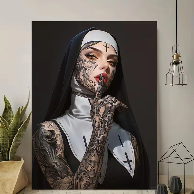 Fashion Girl Tattoo Nun Canvas - огляд і ціна Vintage Fashion Illustration
