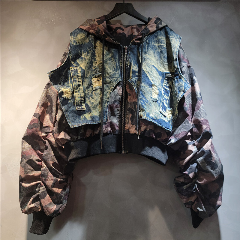 WTHT Trendy Women's Camouflage - огляд і ціна Patchwork Jean Jacket