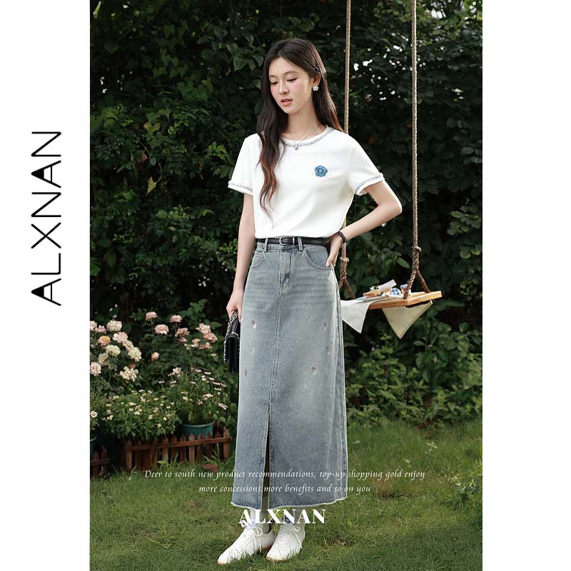 ALXNAN Women Vintage Denim Blu - огляд і ціна Denim Skirt Midi Vintage