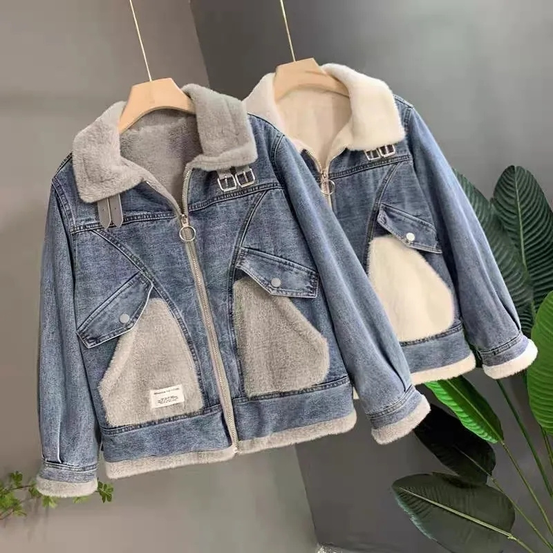 Faux Mink Velvet Stitching Den - огляд і ціна Patchwork Jean Jacket