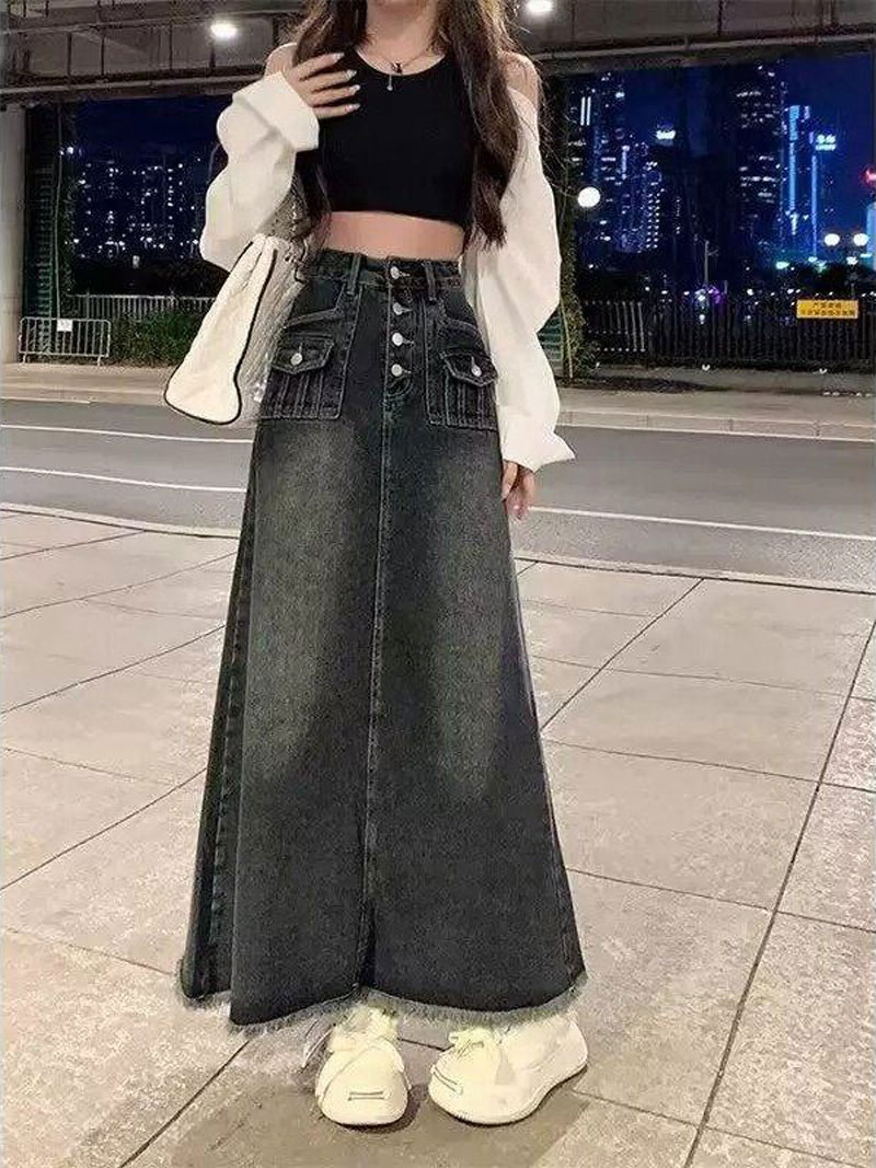 High Waist A-Line Midi Denim S - огляд і ціна Denim Skirt Midi Vintage