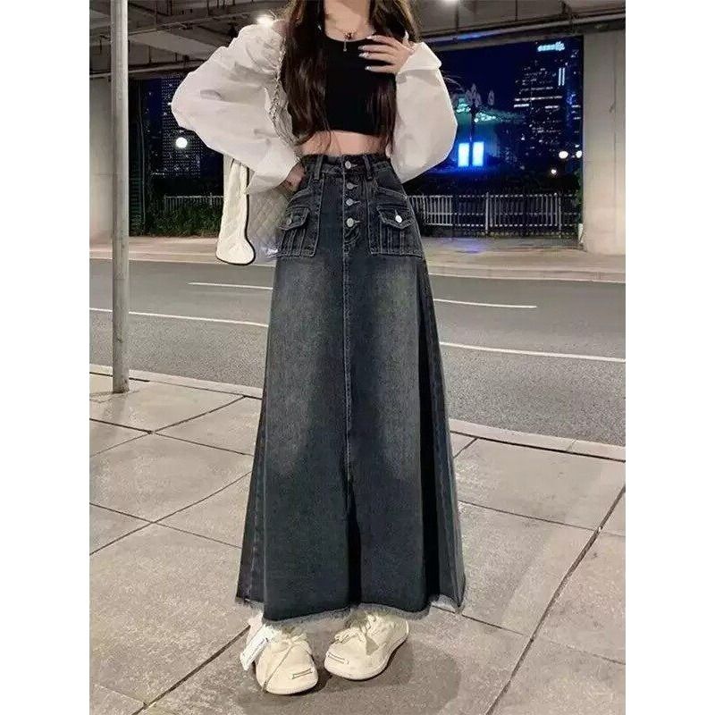 High Waist A-Line Midi Denim S - огляд і ціна Denim Skirt Midi Vintage