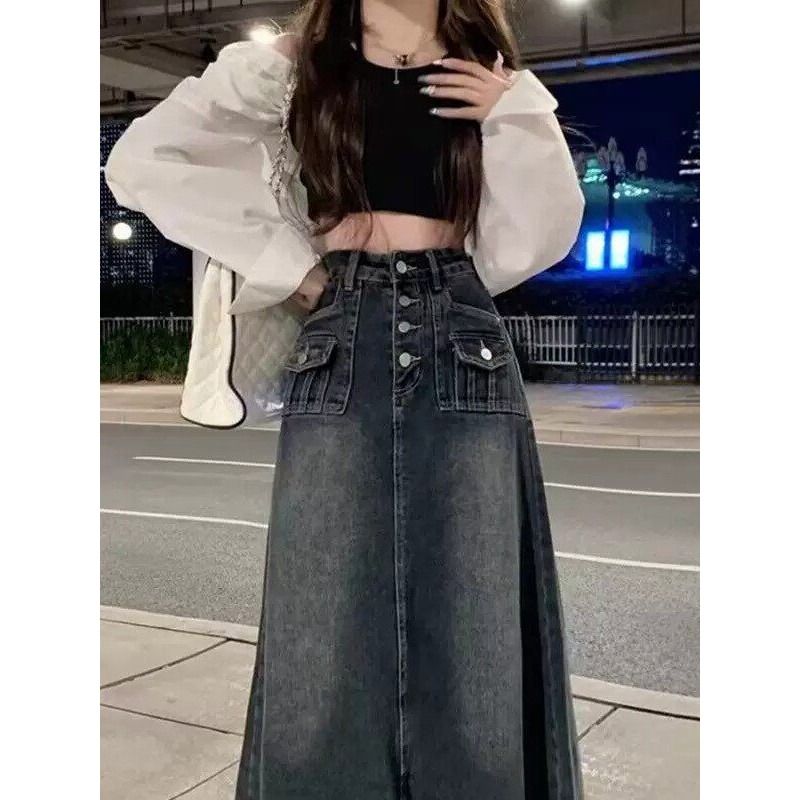 High Waist A-Line Midi Denim S - огляд і ціна Denim Skirt Midi Vintage