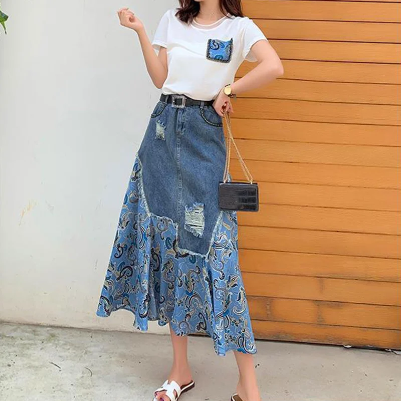 Summer High Waist Long Skirts  - огляд і ціна Denim Skirt Midi Vintage