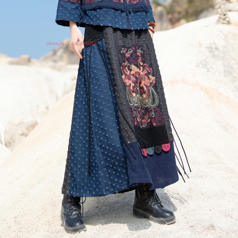 2026 traditional ethnic denim  - огляд і ціна Denim Skirt Midi Vintage