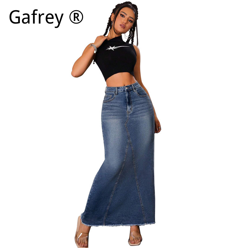 Women Denim Midi Skirt High Wa - огляд і ціна Denim Skirt Midi Vintage