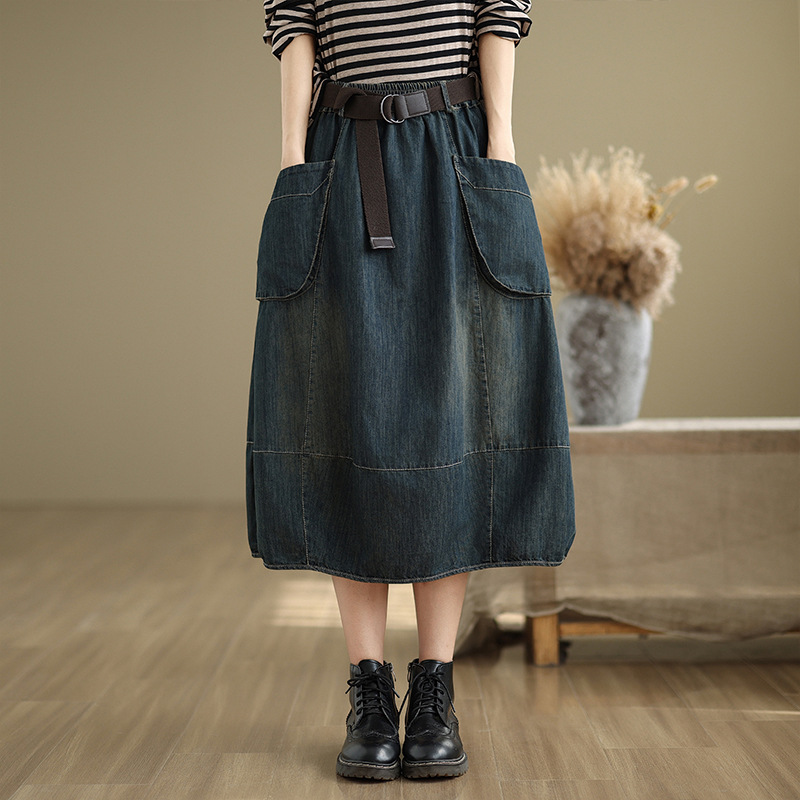 Large Size Denim Skirt With Be - огляд і ціна Denim Skirt Midi Vintage