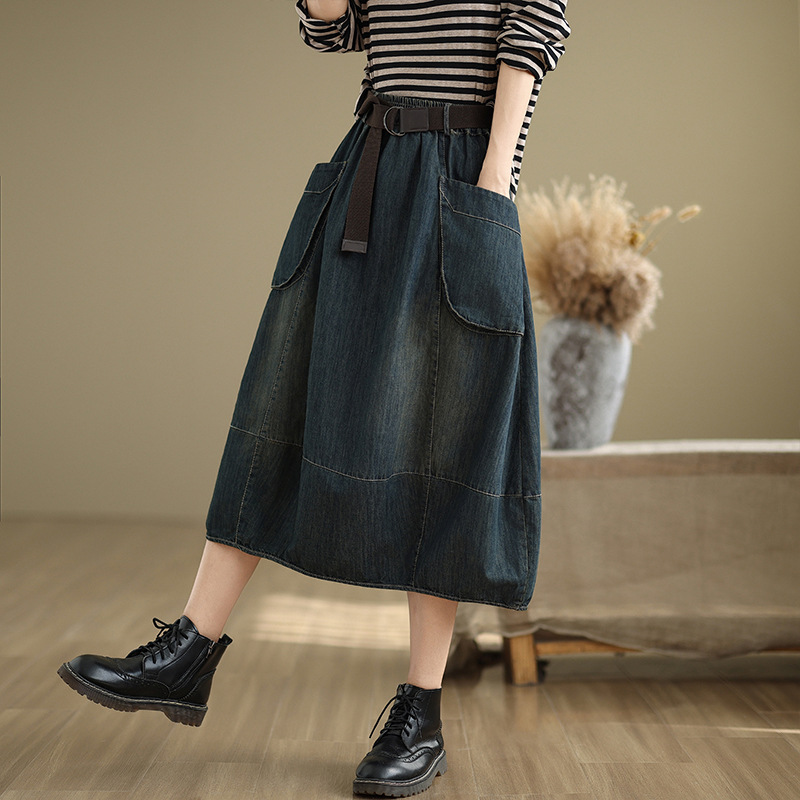 Large Size Denim Skirt With Be - огляд і ціна Denim Skirt Midi Vintage