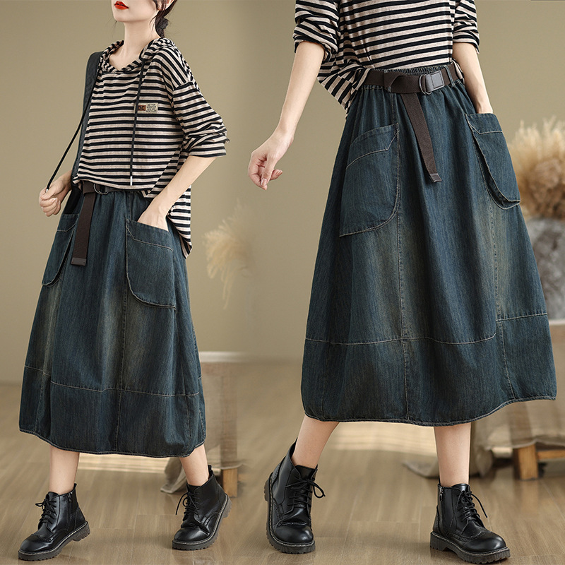 Large Size Denim Skirt With Be - огляд і ціна Denim Skirt Midi Vintage