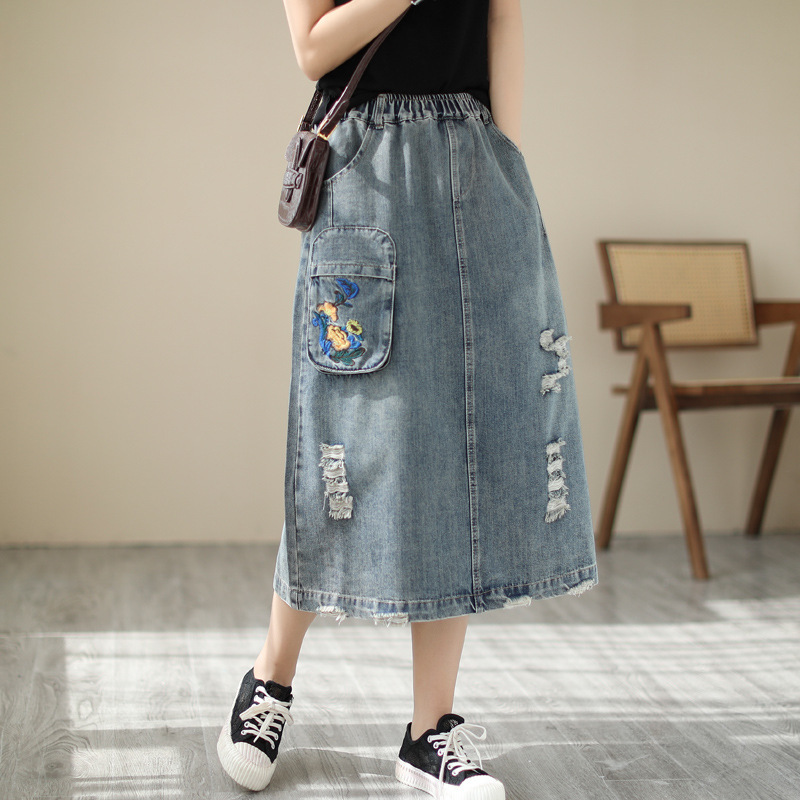Japanese Vintage Mori Girl Flo - огляд і ціна Denim Skirt Midi Vintage