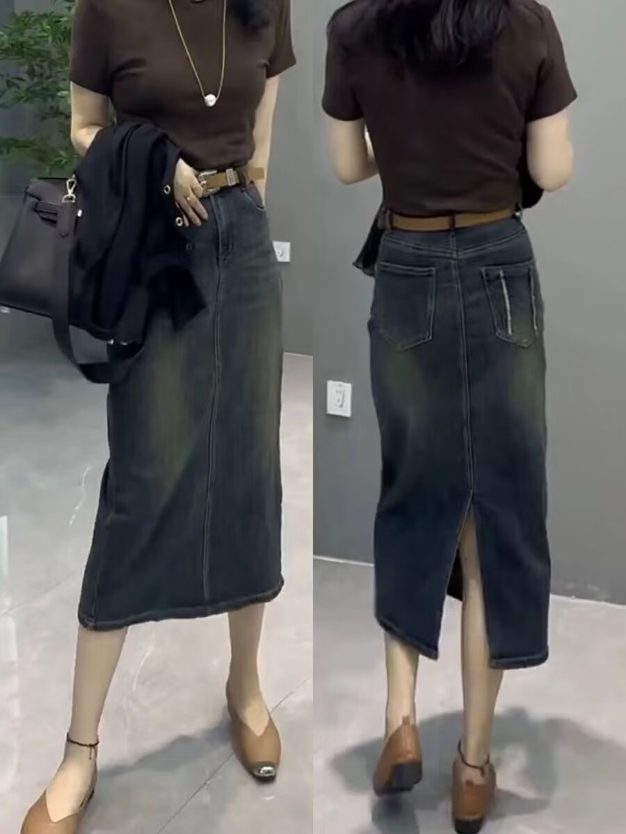 High Waist A-Line Midi Denim S - огляд і ціна Denim Skirt Midi Vintage