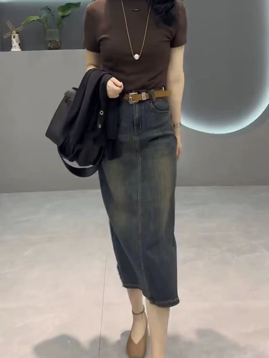 High Waist A-Line Midi Denim S - огляд і ціна Denim Skirt Midi Vintage