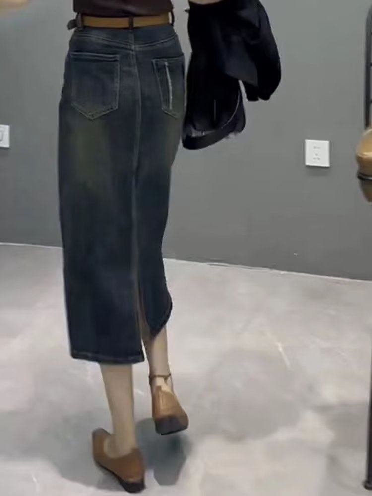 High Waist A-Line Midi Denim S - огляд і ціна Denim Skirt Midi Vintage