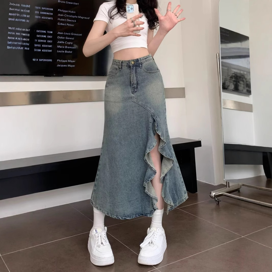 Korean High Waist Vintage Blue - огляд і ціна Denim Skirt Midi Vintage