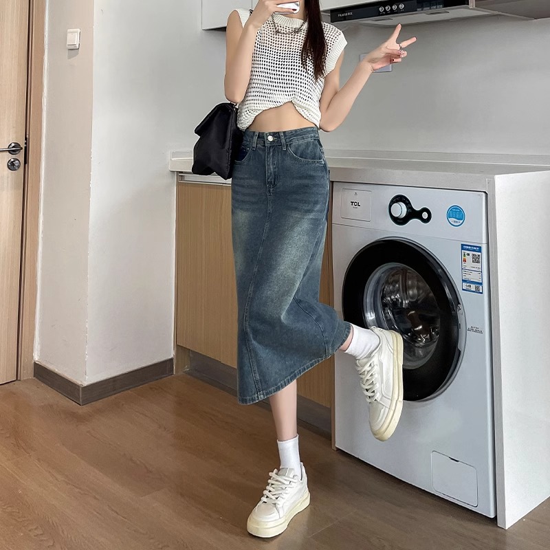 Spring Summer New Retro Color  - огляд і ціна Denim Skirt Midi Vintage