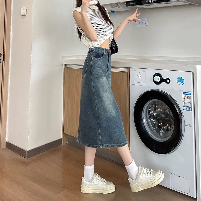 Spring Summer New Retro Color  - огляд і ціна Denim Skirt Midi Vintage