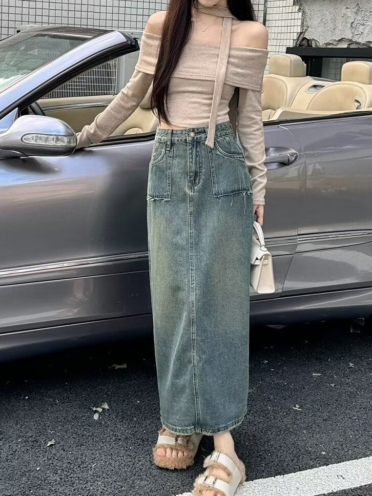 High Waist Midi Denim Skirt Wa - огляд і ціна Denim Skirt Midi Vintage